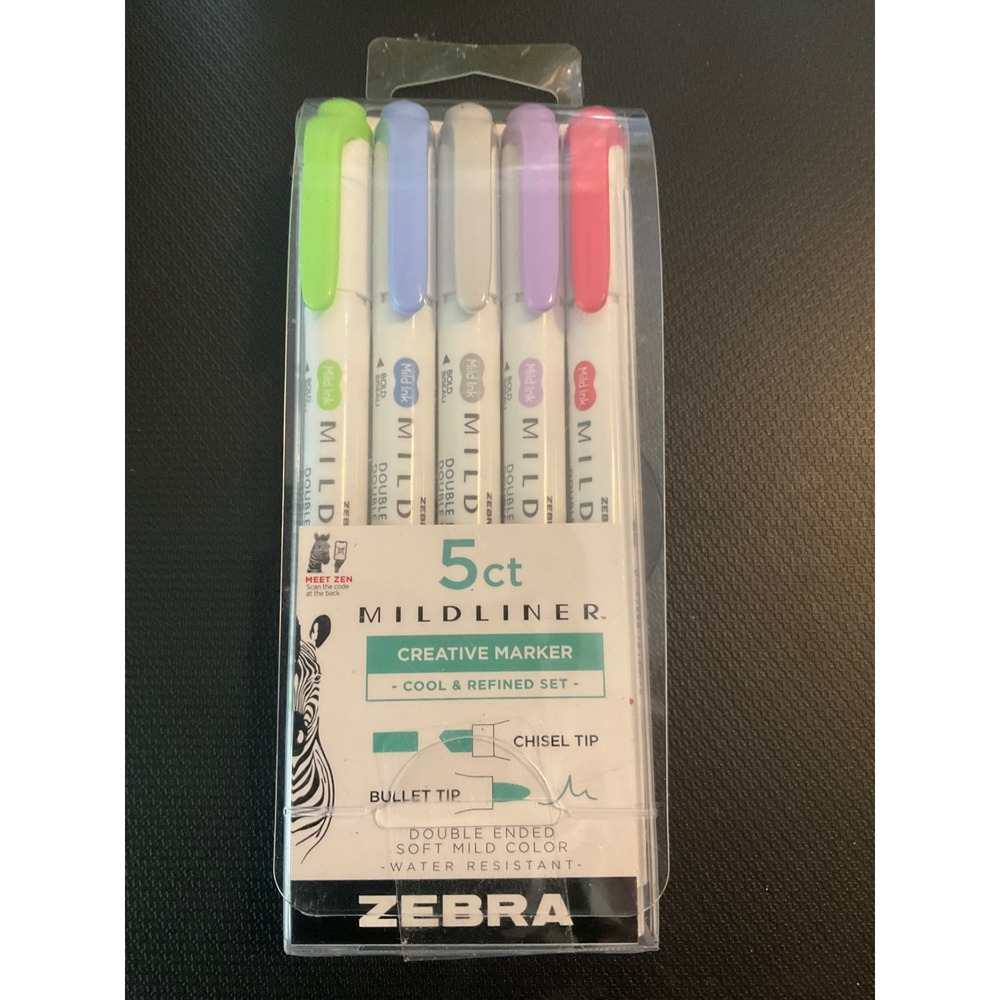 Zebra Mildliner Creative Marker 5ct Cool & Refined Set Double Ended 78205 NEW